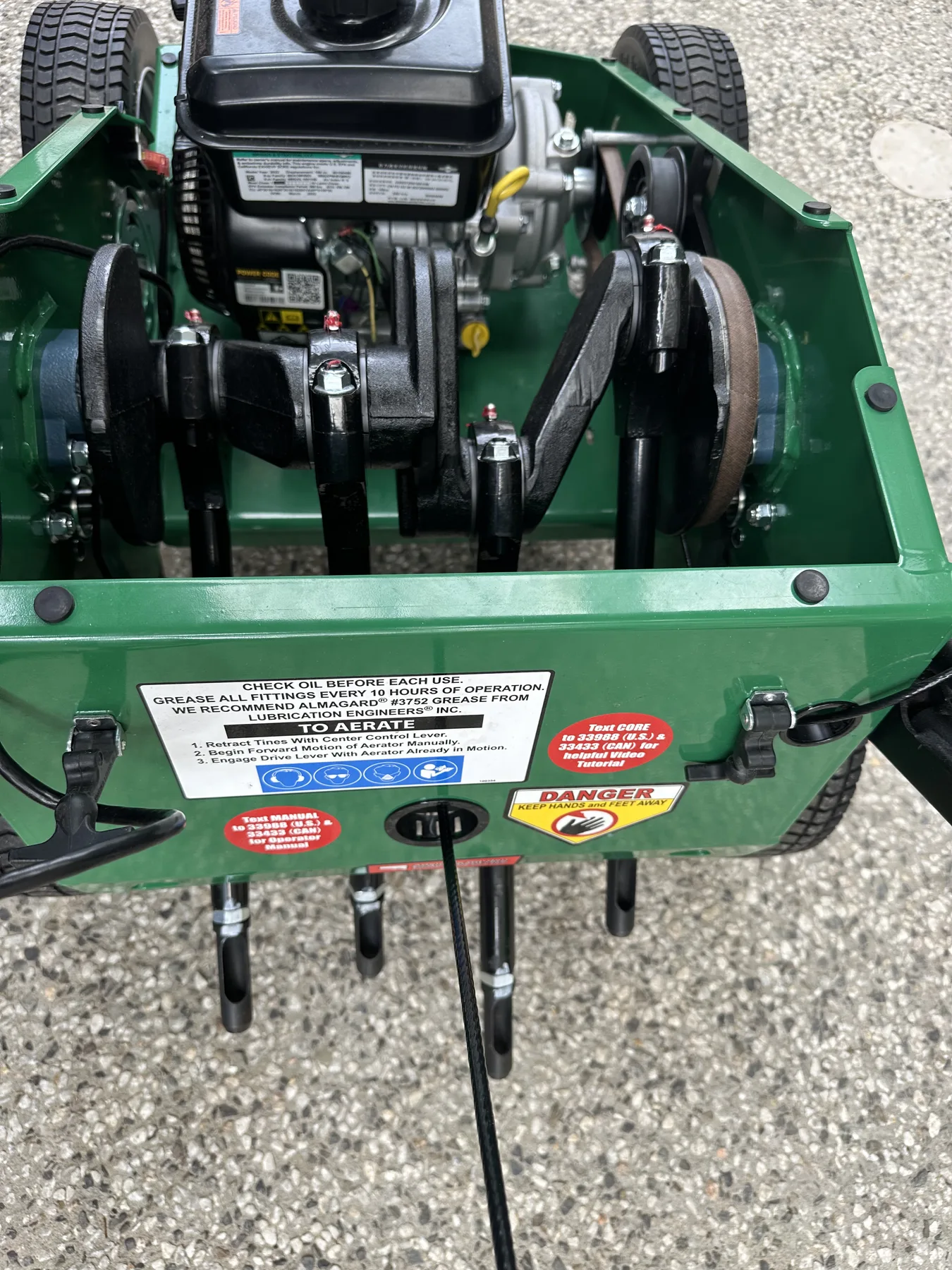 Close view of the Billy Goat aerator tines